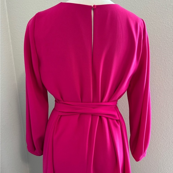Zara Belted Mini‎ Dress Long Sleeve Tie Waist Lined Fuchsia Pink Size Medium - Picture 8 of 11